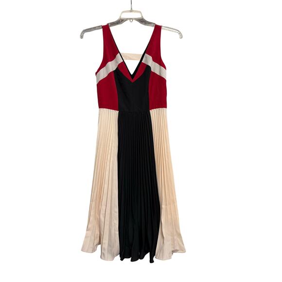 Anthropologie Maeve Pleated Colorblock Red Black White Sleeveless Dress Sz 2 GS - Picture 5 of 7